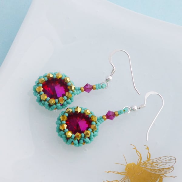 Tropical Fuchsia Crystal Earrings - Sterling Silver