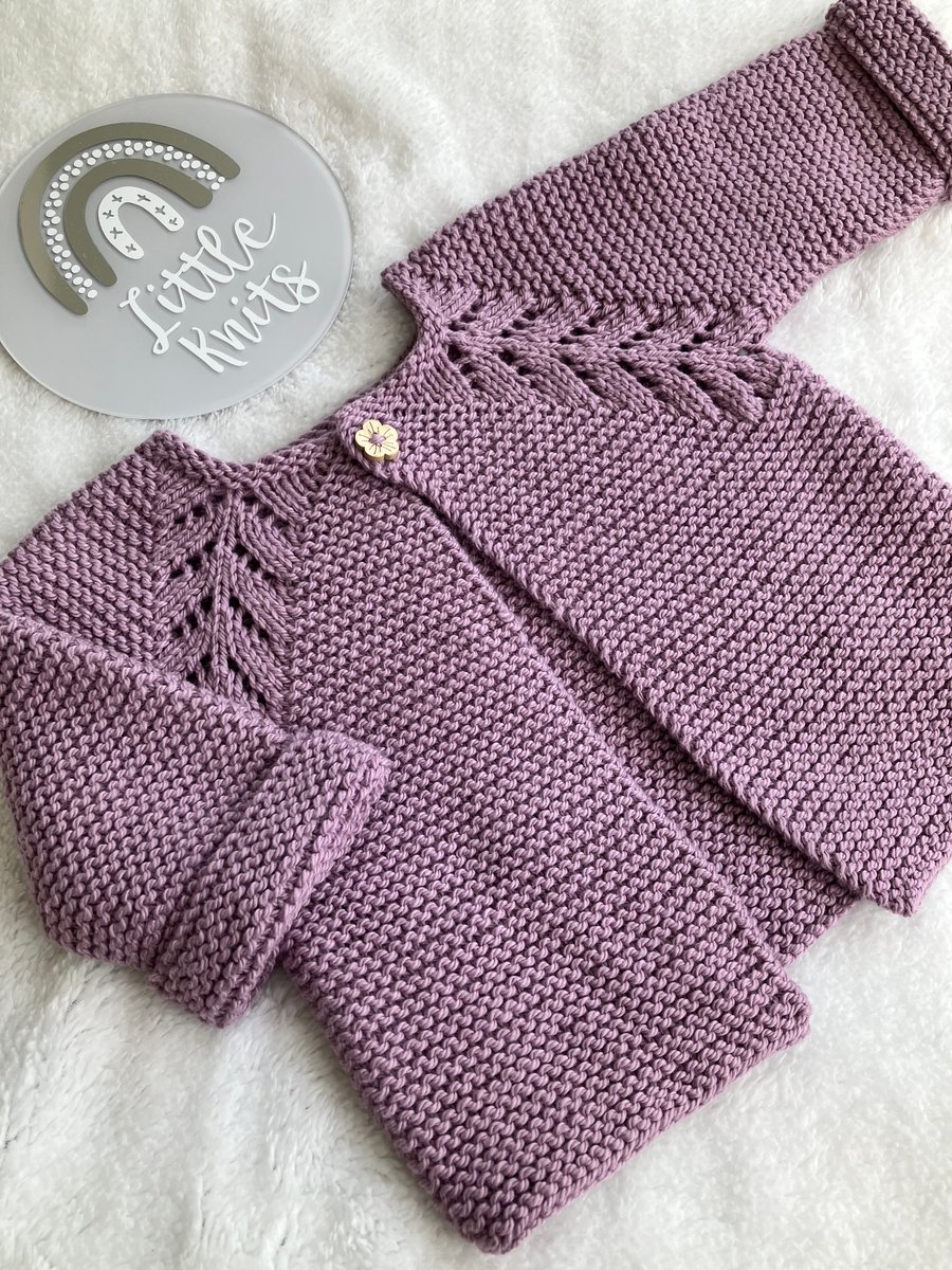 Hand knitted ‘Fearne’ Baby Girl’s Cardigan (3-6 months)