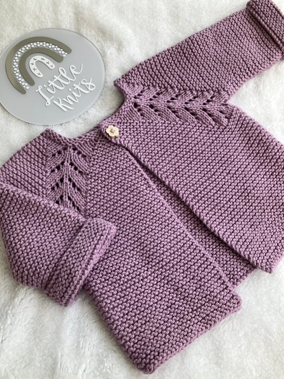 Hand knitted ‘Fearne’ Baby Girl’s Cardigan (3-6 months)