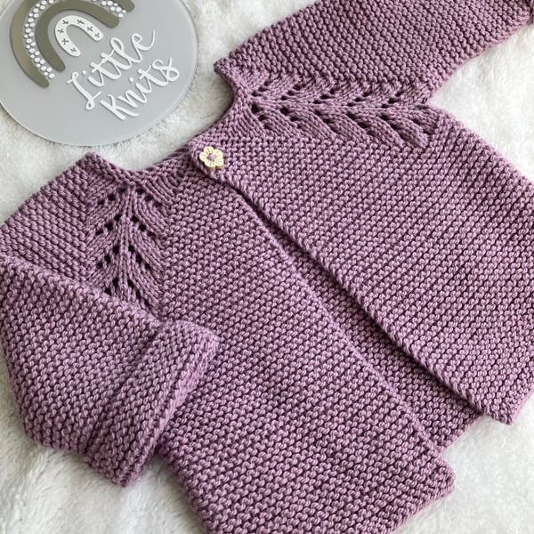 Hand knitted ‘Fearne’ Baby Girl’s Cardigan (3-6 months)