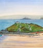 Original watercolour painting Porthmeor Beach and The Island St. Ives Cornwall - Image 1