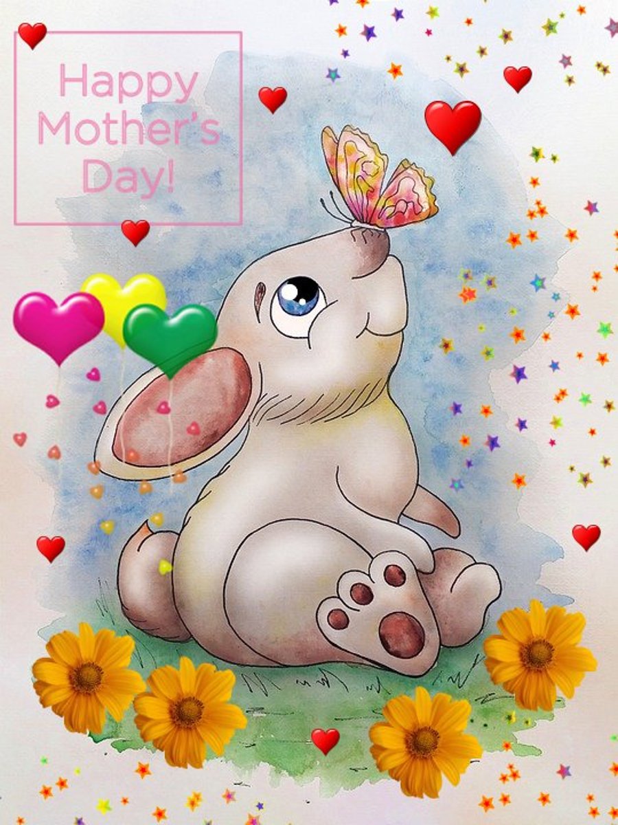 Happy Mother's Day Bunny Butterfly Card A5