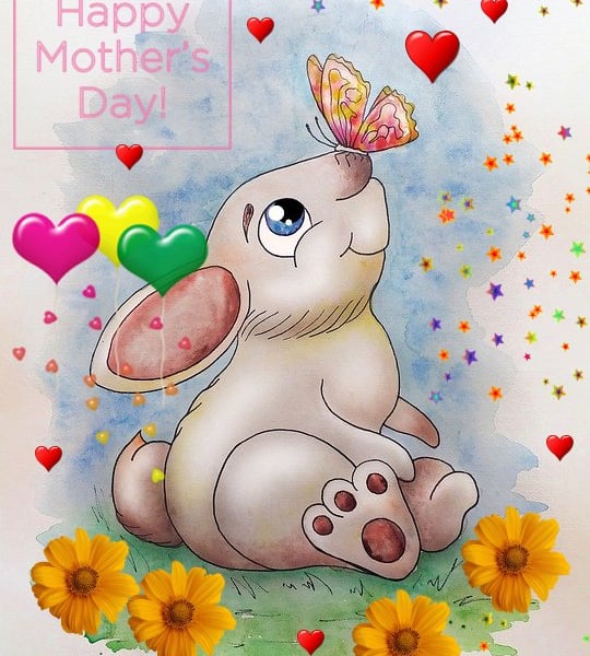 Happy Mother's Day Bunny Butterfly Card A5