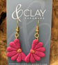 Dark Pink Daisy Floral Drop Earrings