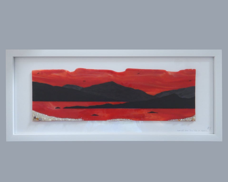 Handmade Fused Glass 'Sunset over Isle of Harris' Picture