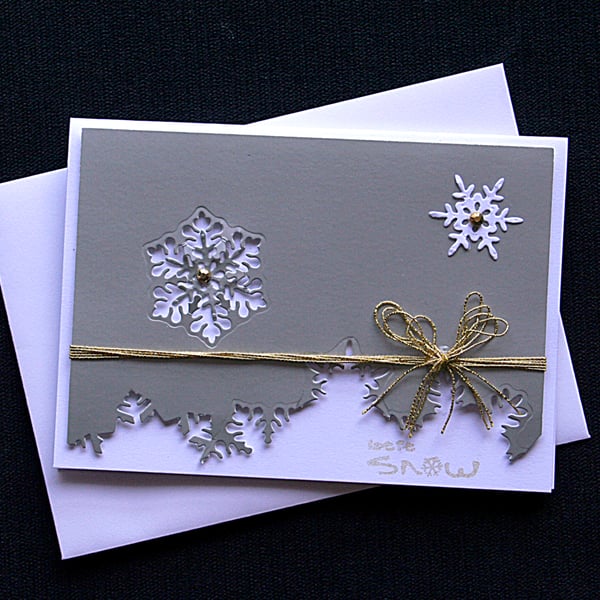 Silver Snowflake Landscape - Handcrafted Christmas Card dr16-0051