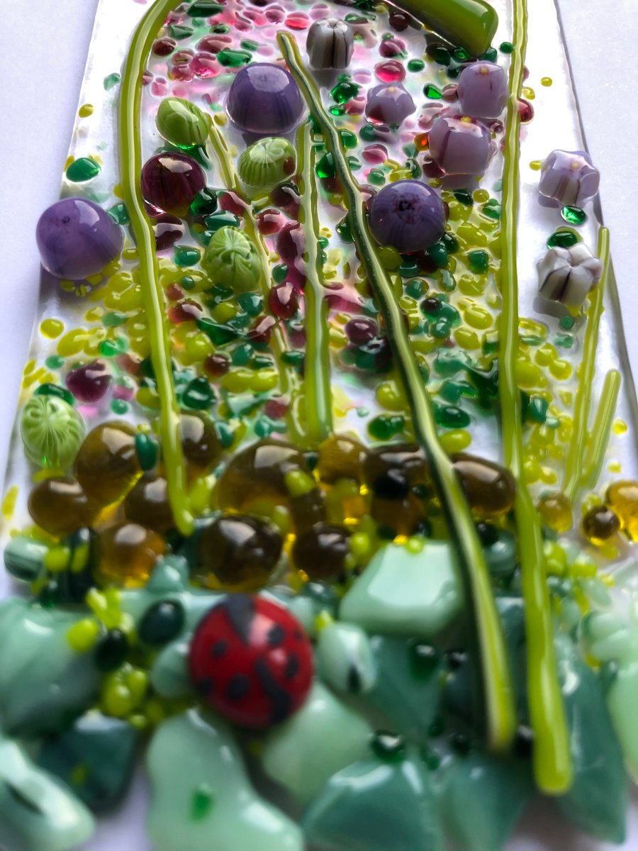 Ladybird and flowers glass hanger 