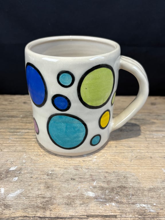 Handmade stoneware 'Spotty Dotty' mugs