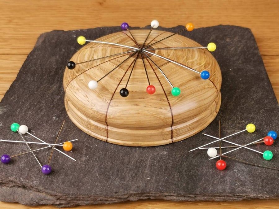 Hand crafted magnetic needle and pin keeper or minder, Oak & Walnut