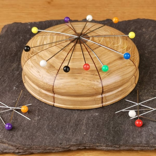 Hand crafted magnetic needle and pin keeper or minder, Oak & Walnut