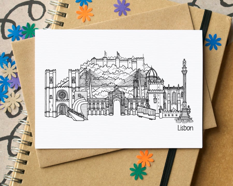 Lisbon Skyline Greetings Card