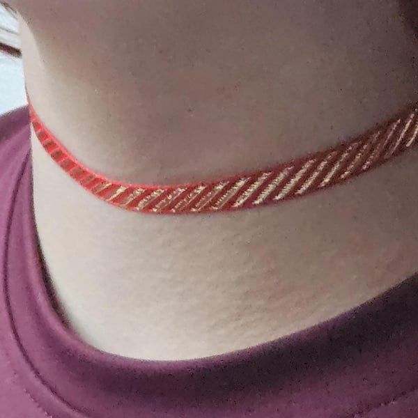 Christmas Ribbon Choker: Red and Gold Striped Necklace