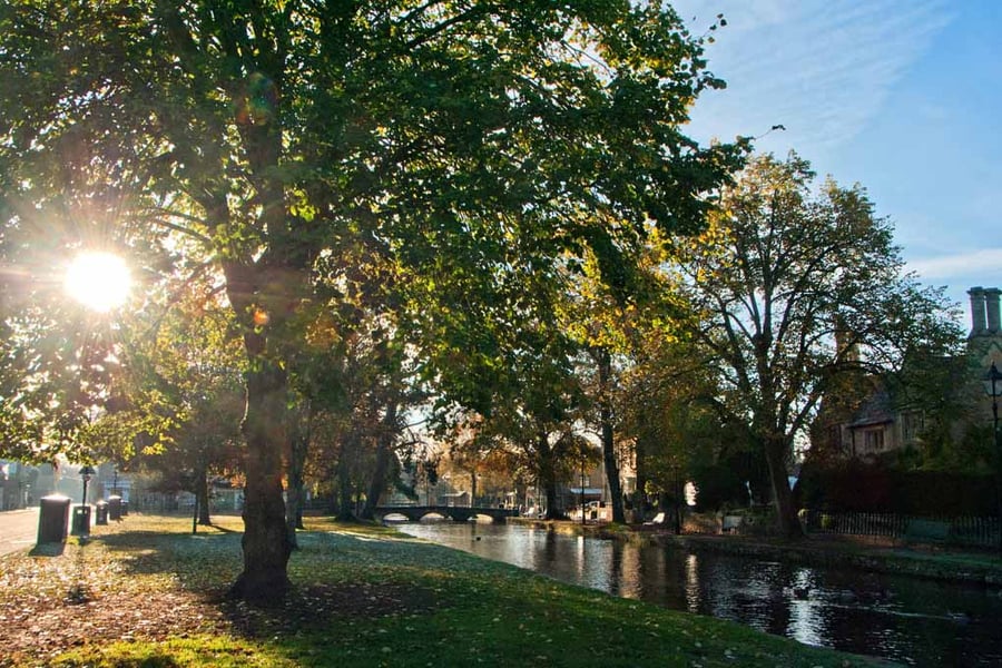 Bourton on the Water Autumn Trees Cotswolds UK Photograph Print