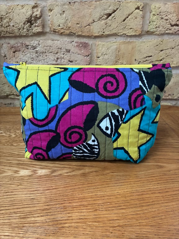 Fish Shells And Stars Print Quilted Fabric Makeup Bag 