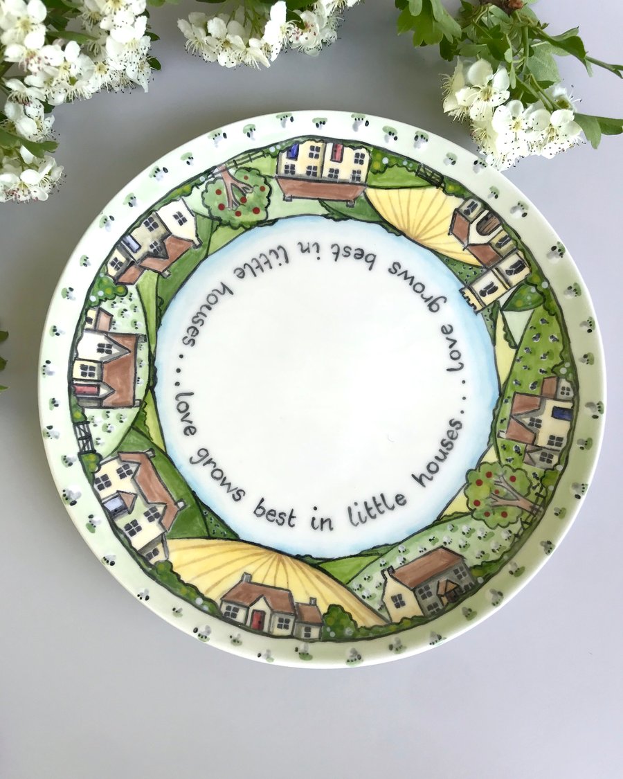 Little houses ceramic plate.