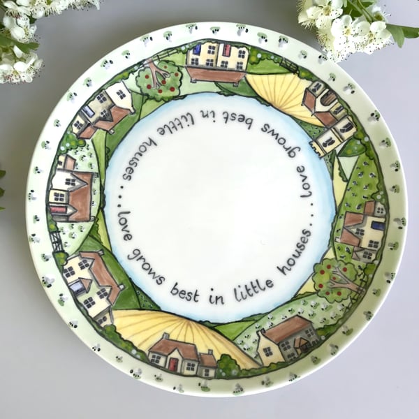 Little houses ceramic plate.