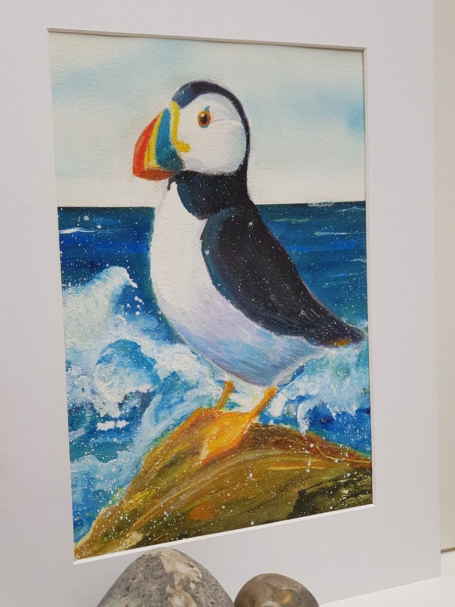 Puffin in Sea Spray Original Painting 