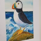 Puffin in Sea Spray Original Painting 