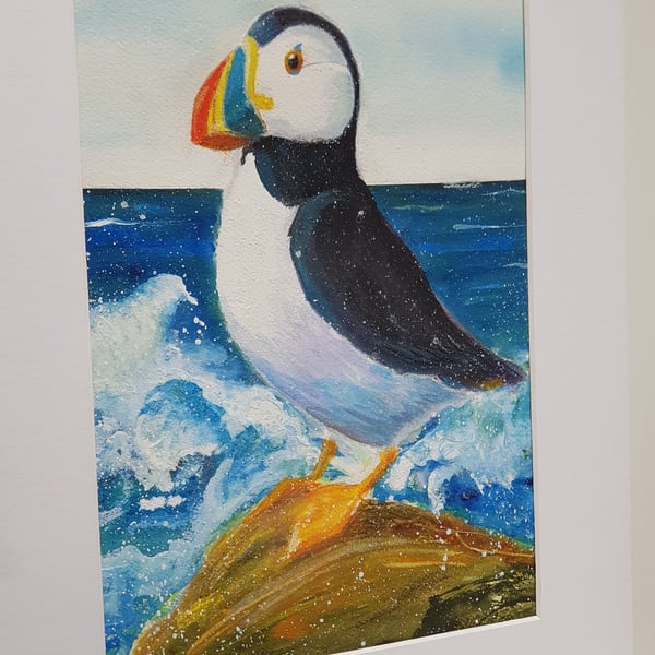 Puffin in Sea Spray Original Painting 