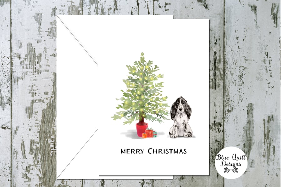 Black White Cocker Spaniel Folded Christmas Cards - pack of 6 - personalised
