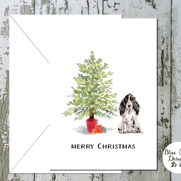 Black White Cocker Spaniel Folded Christmas Cards - pack of 10 - personalised