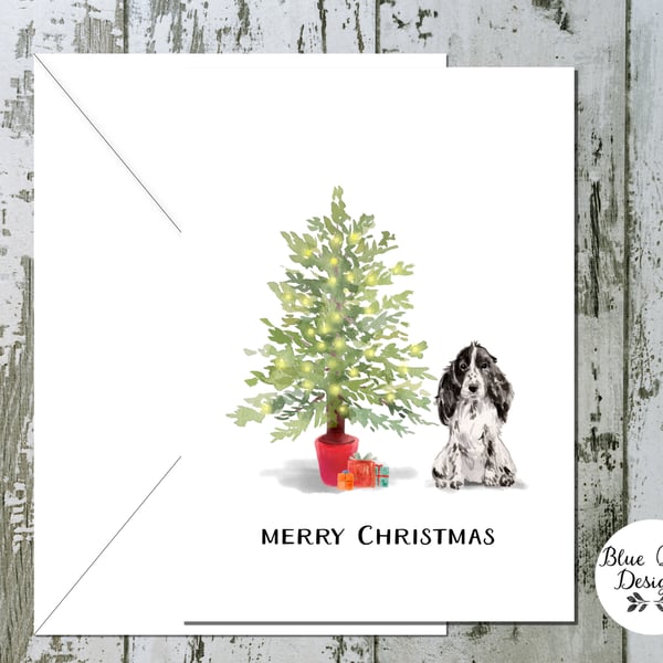 Black White Cocker Spaniel Folded Christmas Cards - pack of 6 - personalised