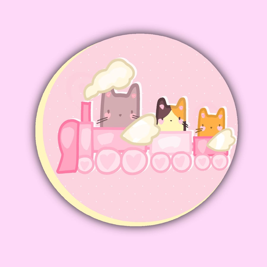 Pink Cat Train Sticker - Cute Adorable Planner Decorative Sticker