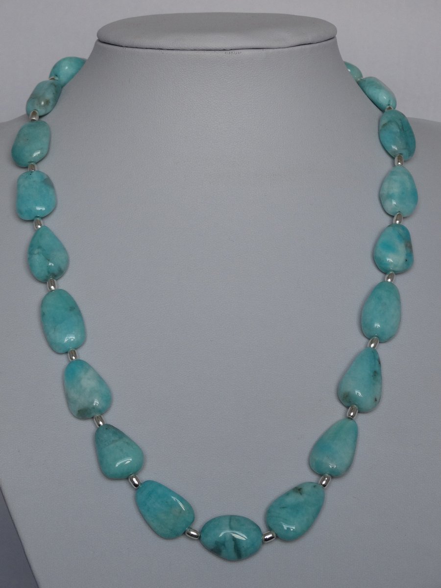 Amazonite and sterling silver bead necklace