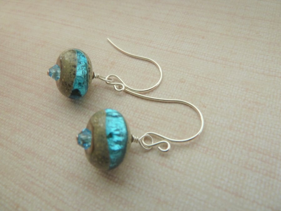 blue sparkle glass and sterling silver earrings