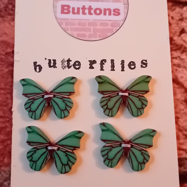 Four Teal Butterfly Buttons – Ready to Fly Into Your Crafts
