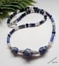 Designer Sodalite, Spotted Blue Jasper & Quartz Necklace 