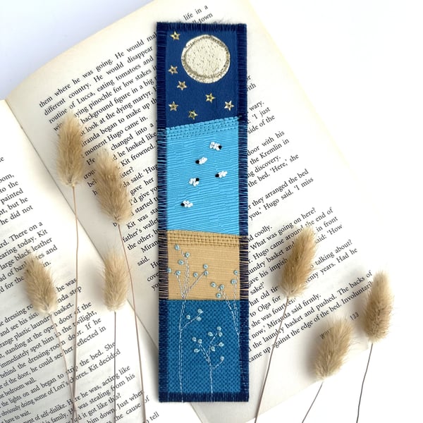 Moonlit Meadows Bookmark with Moon, Stars and Sheep