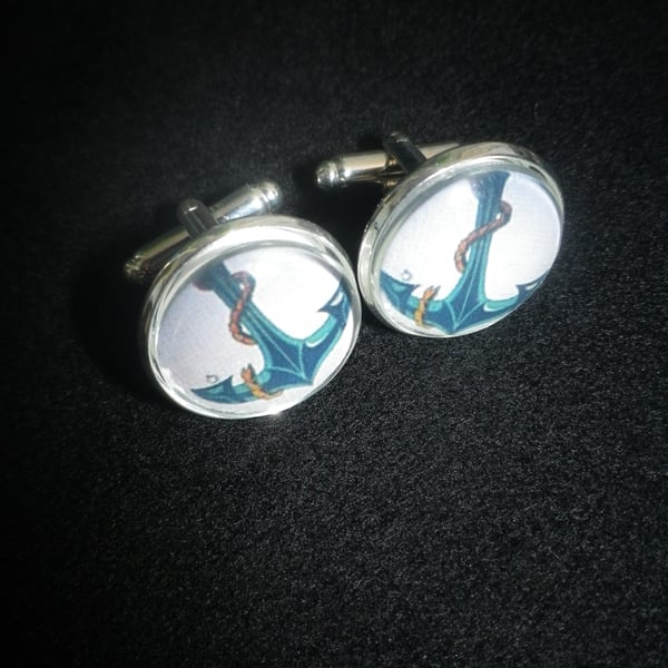 Blue Anchor cufflinks,  matching tie clip available, free UK Shipping......