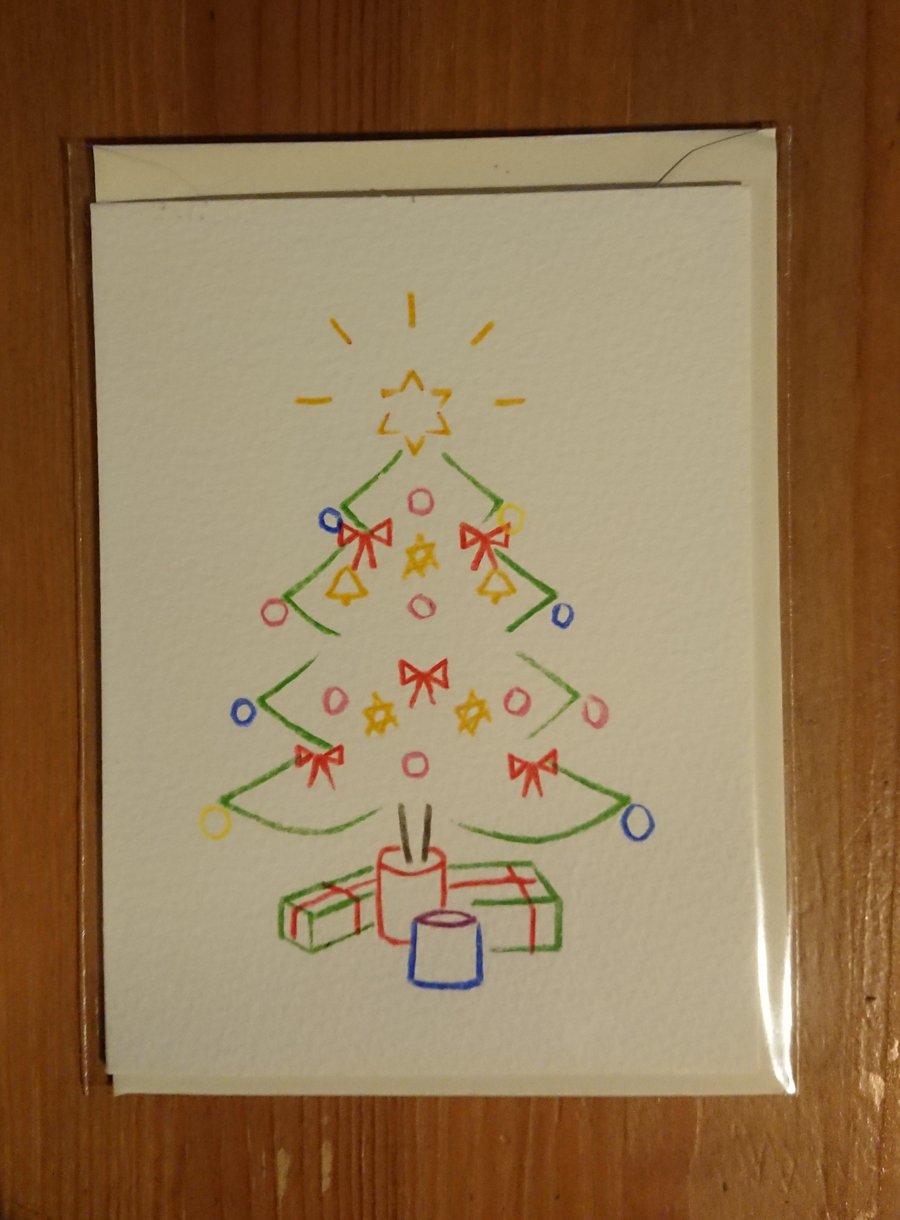 Imperfect - Decorated Christmas Tree hand drawn from hand cut stencils