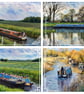 Pack of 4 Mixed Narrow Boat Cards A5 On The Fens Norfolk  - Image 1