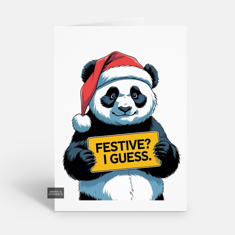 Unique Funny Christmas Card For Him Or Her - Grumpy Panda Xmas Greeting 