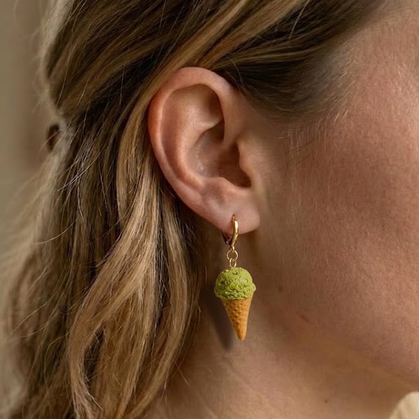 Pistachio Ice Cream Cone Earrings - Handmade Summer Jewellery