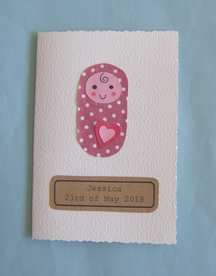 New baby card girl can be personalised
