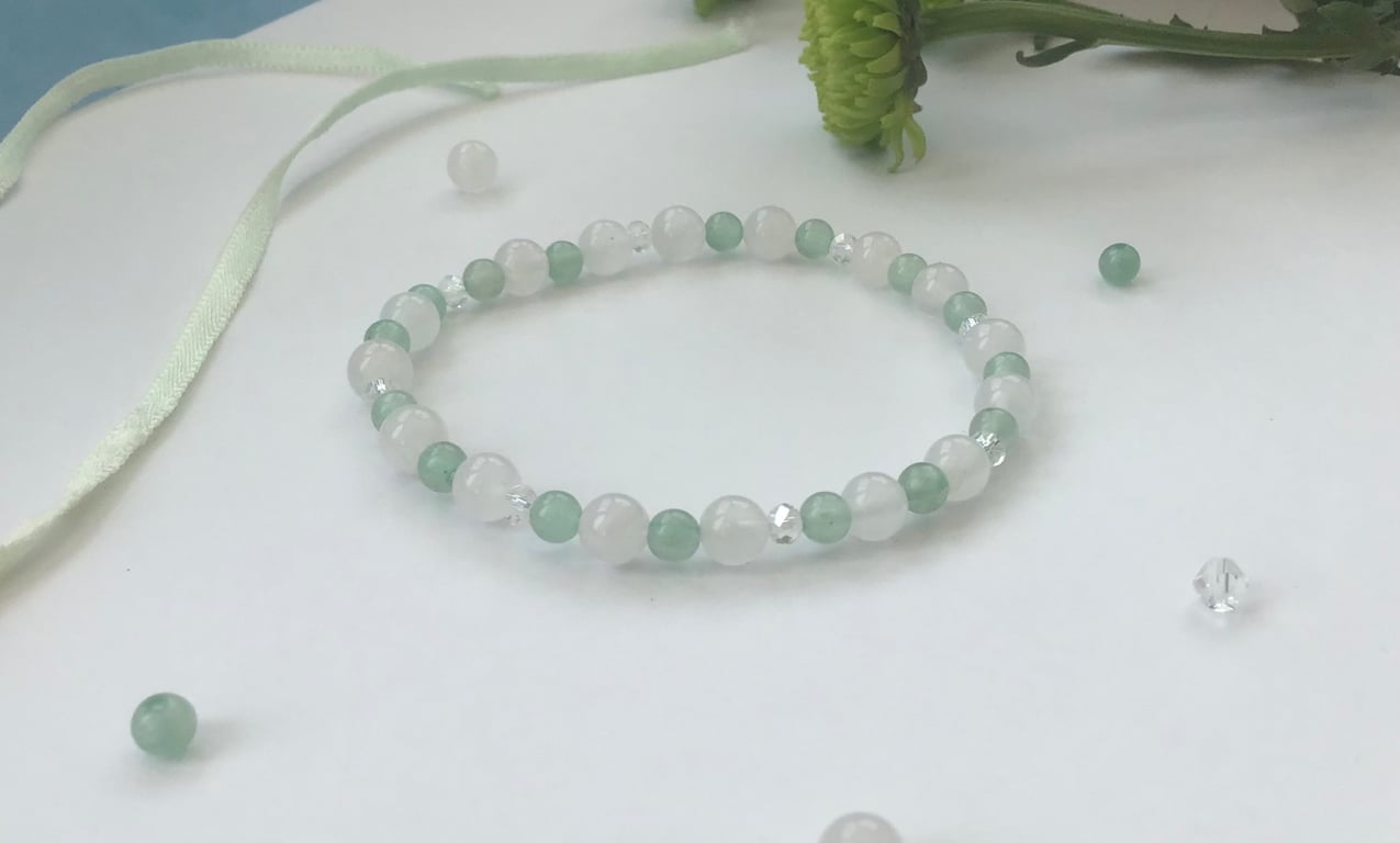Angelic Rose Quartz and Green Aventurine beaded stretchy bracelet 