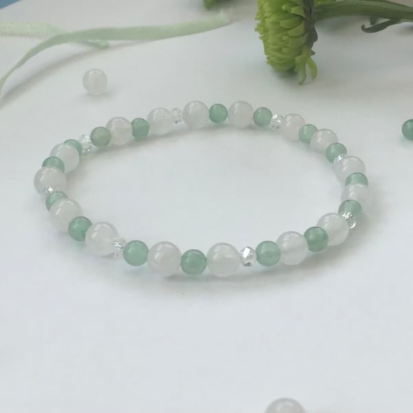 Angelic Rose Quartz and Green Aventurine beaded stretchy bracelet 