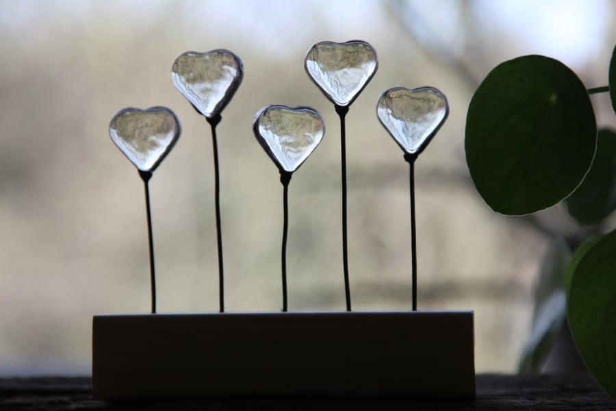 5 hearts stained glass suncatcher ornament
