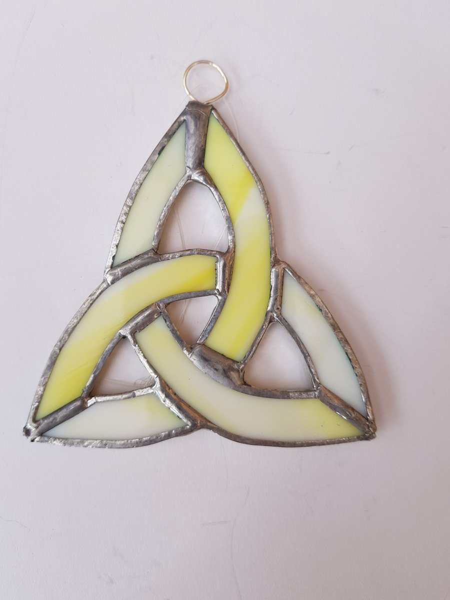 022 Stained Glass Small Celtic Knot yellow - handmade hanging decoration.
