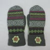 Mittens Created from Up-cycled Wool Jumpers.Fully Lined. Fair Isle. Green Thumb