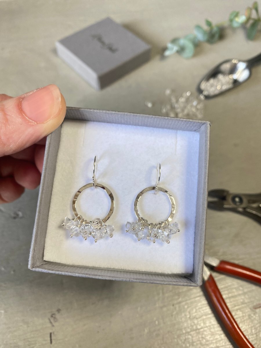 Recycled Sterling Silver Herkimer Diamond Super Disco Ruffle Earrings