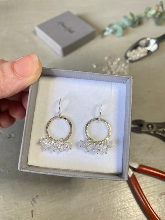 Recycled Sterling Silver Herkimer Diamond Super Disco Ruffle Earrings