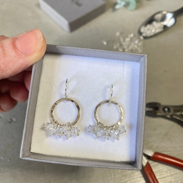 Recycled Sterling Silver Herkimer Diamond Super Disco Ruffle Earrings