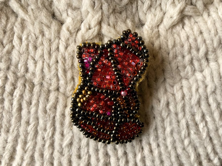 Origami Beaded Fox Brooch