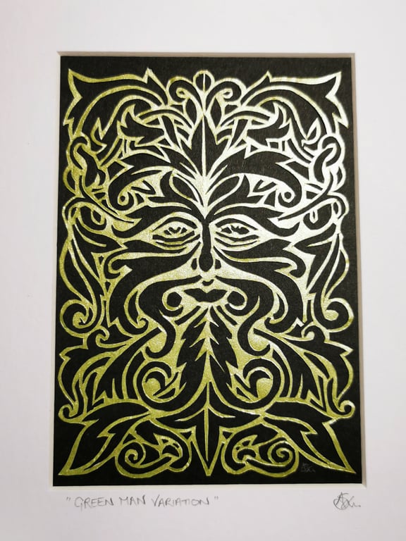 Green Man Variation - Hand cut papercut artwork