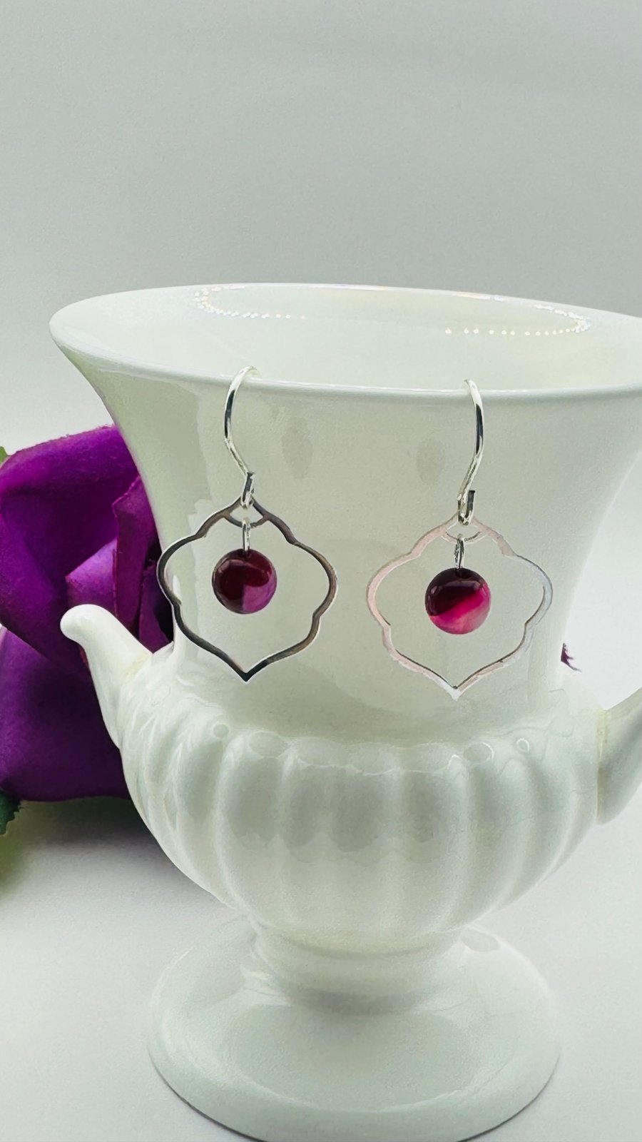 Dark Pink Magenta Agate & Sterling Silver Cloud Earrings