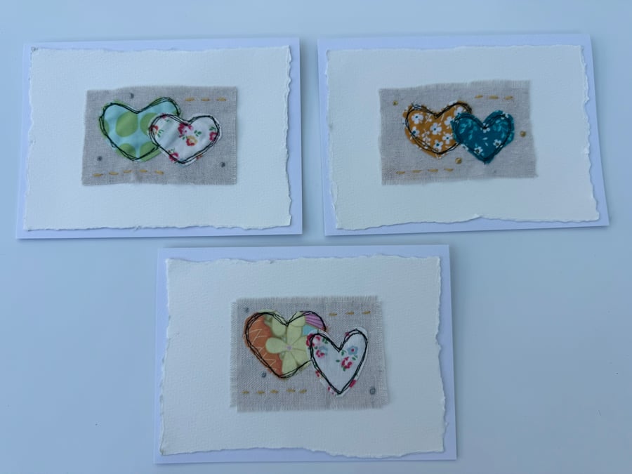 Hand made cards, hearts design. Pack of 3. 